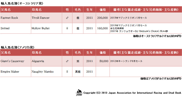 2013年輸入馬名簿04